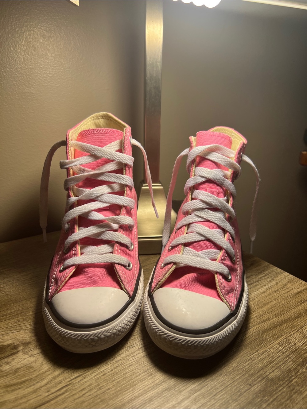 Converse Pink High-Top Canvas Sneakers with White Laces
